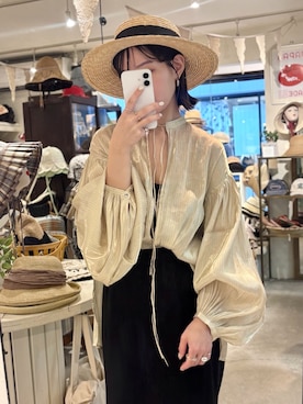 「ブラウスコーデ」｜「アイテム（帽子）」を使った、ORIÉNT MILLINERYさん（レディース・158cm）の夏コーディネート