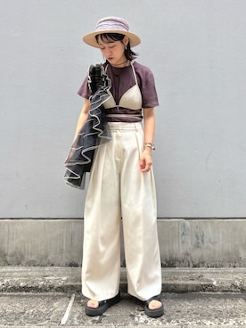 「アイテム（ボディバッグ/ウエストポーチ）」を使った、ORIÉNT MILLINERYさん（レディース・158cm）の夏コーディネート