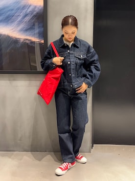 「アイテム（デニムジャケット）」を使った、myu0425さん（レディース・163cm）の秋コーディネート