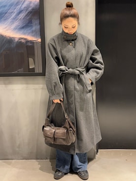 「アイテム（ステンカラーコート）」を使った、myu0425さん（レディース・163cm）の冬コーディネート