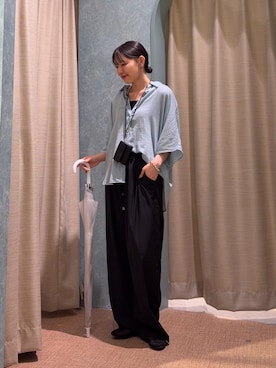 「Jena espace merveilleux(ジェナ エスパスメルヴェイユ)のタックイージーパンツ(その他パンツ、ブラック系)」を使った、たむさん(レディース・155cm)の夏コーディネート