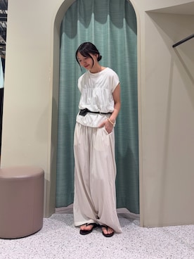 「Jena espace merveilleux(ジェナ エスパスメルヴェイユ)の【PalinkA/パリンカ】シアーイージーパンツ(その他パンツ、ホワイト系)」を使った、たむさん(レディース・155cm)の夏コーディネート