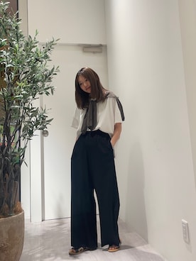 「アイテム（カーディガン/ボレロ、ブラウン系）」を使った、田村陽菜さん（レディース・155cm）の夏コーディネート