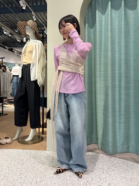 「Jena espace merveilleux(ジェナ エスパスメルヴェイユ)のクルー長袖Tシャツ(Tシャツ/カットソー、ピンク系)」を使った、たむさん(レディース・155cm)の夏コーディネート