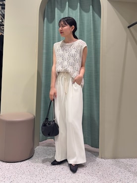 「Jena espace merveilleux(ジェナ エスパスメルヴェイユ)の【2サイズ展開/WEB限定カラー有】トロミイージーパンツ(その他パンツ、ホワイト系)」を使った、たむさん(レディース・155cm)の夏コーディネート