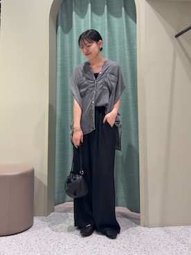 「Jena espace merveilleux(ジェナ エスパスメルヴェイユ)の【サラサラ半袖デニム】テンセルフレンチシャツ(シャツ/ブラウス、グレー系)」を使った、たむさん(レディース・155cm)の夏コーディネート