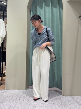 「Jena espace merveilleux(ジェナ エスパスメルヴェイユ)の〈7/22インスタライブご紹介アイテム〉【高レビュー/2サイズ展開】トロミイージーパンツ(その他パンツ、ホワイト系)」を使った、たむさん(レディース・155cm)の夏コーディネート
