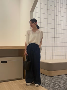 「アイテム（ショルダーバッグ）」を使った、田村陽菜さん（レディース・155cm）の夏コーディネート