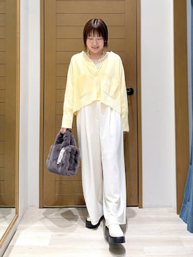 「HEREIAM（ヘレイアム）のアイテム（パンツ）」を使った、momokaさん（レディース・159cm）の秋コーディネート