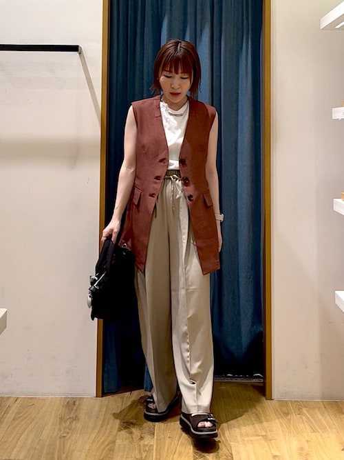 セール】リネンライクノーカラーノースリーブベスト（ベスト