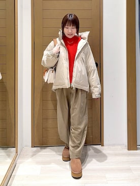 「アイテム（ダウンジャケット/コート、ベージュ系）」を使った、momokaさん（レディース・159cm）の秋コーディネート