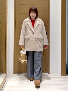 「アイテム（ショルダーバッグ、イエロー系）」を使った、momokaさん（レディース・159cm）の秋コーディネート