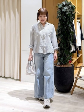 「LOWRYS FARM（ローリーズファーム）のパールタレンネックレス　249411（ネックレス、ホワイト系）」を使った、momokaさん（レディース・159cm）の春コーディネート