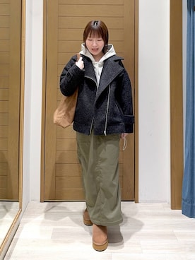 「BAYFLOW（ベイフロー）の[ストレッチ入り]裏起毛ベイカースカート（スカート）」を使った、momokaさん（レディース・159cm）の冬コーディネート