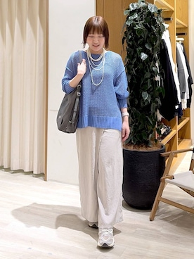 「LOWRYS FARM（ローリーズファーム）のパールタレンネックレス　249411（ネックレス、ホワイト系）」を使った、momokaさん（レディース・159cm）の春コーディネート