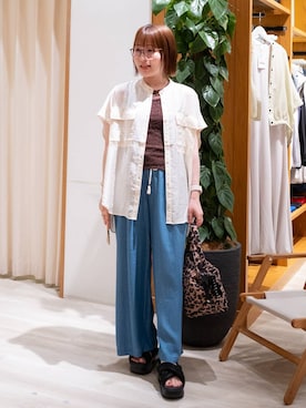 「BAYFLOW（ベイフロー）のレース&リブ2Pタンク（タンクトップ、ブラウン系）」を使った、momokaさん（レディース・159cm）の夏コーディネート