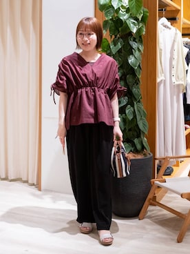 「BAYFLOW（ベイフロー）のマルチWAYメッシュショルダー（ショルダーバッグ、ブルー系）」を使った、momokaさん（レディース・159cm）の夏コーディネート