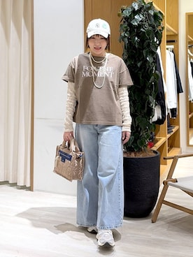 「LOWRYS FARM（ローリーズファーム）のパールタレンネックレス　249411（ネックレス、ホワイト系）」を使った、momokaさん（レディース・159cm）の春コーディネート