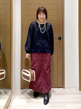 「BAYFLOW（ベイフロー）の[ストレッチ入り]裏起毛ベイカースカート（スカート）」を使った、momokaさん（レディース・159cm）の秋コーディネート