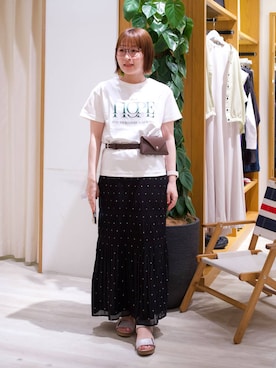 「BAYFLOW（ベイフロー）のランダムプリーツスカート（スカート、その他）」を使った、momokaさん（レディース・159cm）の夏コーディネート