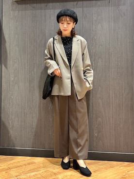 「SHOO・LA・RUE（シューラルー）の【セットアップ可/洗濯後しわになりにくい】ウールフィール ダブルジャケット（テーラードジャケット、ベージュ系）」を使った、meiさん（レディース・153cm）の秋コーディネート