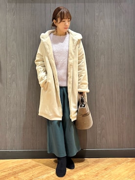 「アイテム（その他アウター、ホワイト系）」を使った、meiさん（レディース・153cm）の冬コーディネート