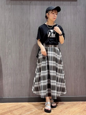 「PEANUTS（ピーナッツ）のアイテム（トップス）」を使った、meiさん（レディース・153cm）の夏コーディネート