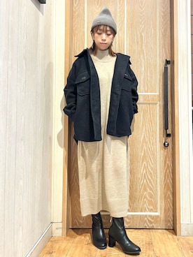 「SHOO・LA・RUE（シューラルー）のアイテム（ニットキャップ/ビーニー）」を使った、meiさん（レディース・153cm）の秋コーディネート