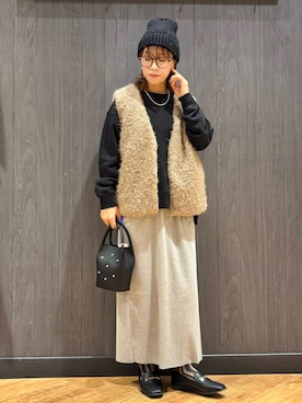 「SHOO・LA・RUE（シューラルー）のアイテム（ニットキャップ/ビーニー）」を使った、meiさん（レディース・153cm）の秋コーディネート