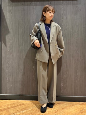 「SHOO・LA・RUE（シューラルー）の【セットアップ可/洗濯後しわになりにくい】ウールフィール ダブルジャケット（テーラードジャケット、ベージュ系）」を使った、meiさん（レディース・153cm）の秋コーディネート