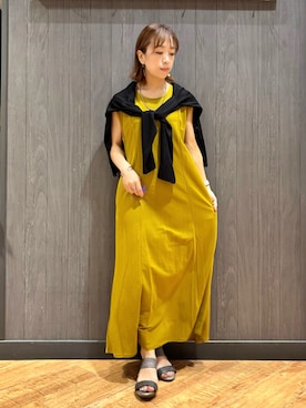 「アイテム（ワンピース/ドレス、イエロー系）」を使った、meiさん（レディース・153cm）の夏コーディネート