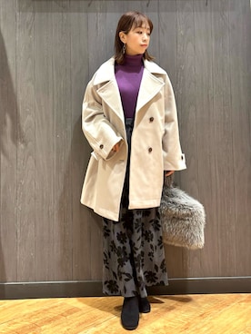 「アイテム（チェスターコート）」を使った、meiさん（レディース・153cm）の冬コーディネート