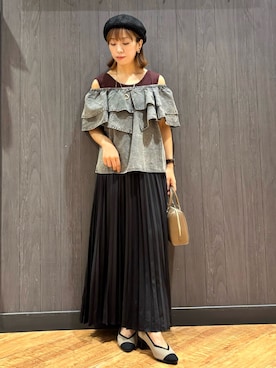 「アイテム（ハンチング/ベレー帽）」を使った、meiさん（レディース・153cm）の夏コーディネート