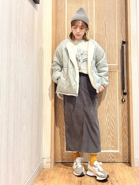 「アウターコーデ」｜「アイテム（ニットキャップ/ビーニー）」を使った、meiさん（レディース・153cm）の秋コーディネート