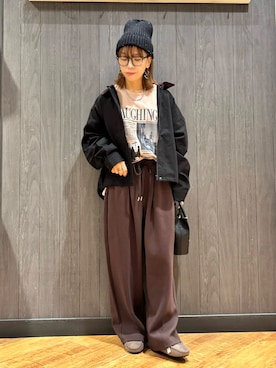 「SHOO・LA・RUE（シューラルー）のアイテム（ニットキャップ/ビーニー）」を使った、meiさん（レディース・153cm）の秋コーディネート