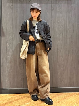 「アイテム（キャップ）」を使った、meiさん（レディース・153cm）の秋コーディネート