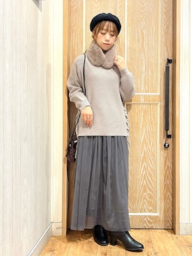 「秋冬」｜「アイテム（ハンチング/ベレー帽）」を使った、meiさん（レディース・153cm）の秋コーディネート