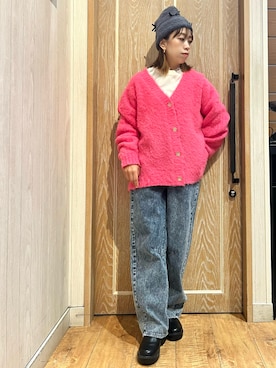 「SHOO・LA・RUE（シューラルー）のアイテム（ニットキャップ/ビーニー）」を使った、meiさん（レディース・153cm）の冬コーディネート