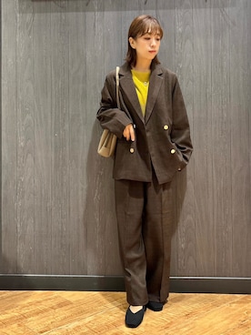 「SHOO・LA・RUE（シューラルー）の【セットアップ可/洗濯後しわになりにくい】ウールフィール ダブルジャケット（テーラードジャケット、ブラウン系）」を使った、meiさん（レディース・153cm）の秋コーディネート