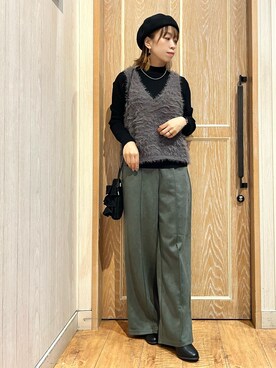 「ファー」｜「アイテム（ハンチング/ベレー帽）」を使った、meiさん（レディース・153cm）の冬コーディネート