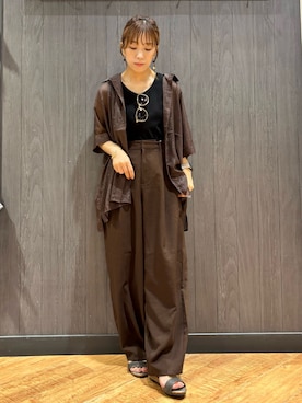 「アイテム（ブラウン系）」を使った、meiさん（レディース・153cm）の夏コーディネート