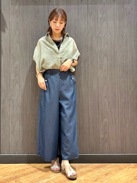 「アイテム（トップス、グリーン系）」を使った、meiさん（レディース・153cm）の夏コーディネート