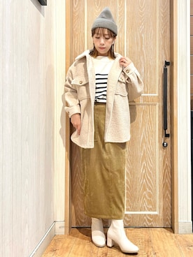 「SHOO・LA・RUE（シューラルー）のアイテム（ニットキャップ/ビーニー）」を使った、meiさん（レディース・153cm）の冬コーディネート