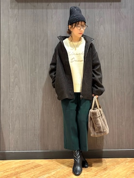 「アイテム（ニットキャップ/ビーニー）」を使った、meiさん（レディース・153cm）の秋コーディネート