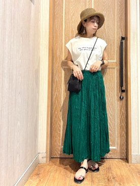 「アイテム（ハット、ブラウン系）」を使った、meiさん（レディース・153cm）の夏コーディネート