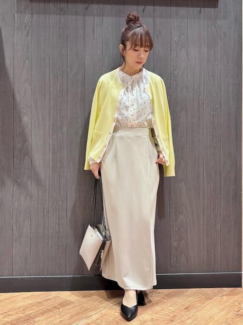 【洗濯機可/S-LL/アンサンブル可】パールボタンが上品　配色カーディガン