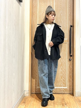 「SHOO・LA・RUE（シューラルー）のアイテム（ニットキャップ/ビーニー）」を使った、meiさん（レディース・153cm）の冬コーディネート