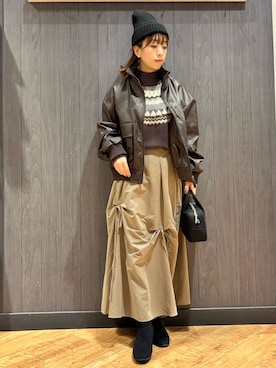 「アイテム（ボストンバッグ）」を使った、meiさん（レディース・153cm）の冬コーディネート