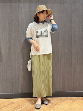 「アイテム（ハット、イエロー系）」を使った、meiさん（レディース・153cm）の春コーディネート