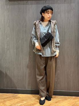 「SHOO・LA・RUE（シューラルー）の【S-LL/洗濯機可/前後2WAY】大人上品にきまる コーデュロイトップス（Tシャツ/カットソー、ブルー系）」を使った、meiさん（レディース・153cm）の秋コーディネート